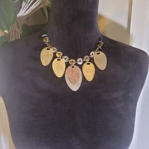 Y2k Chunky Brass And Silver Tones Bohochic Statement Choker Styke Necklace/j82